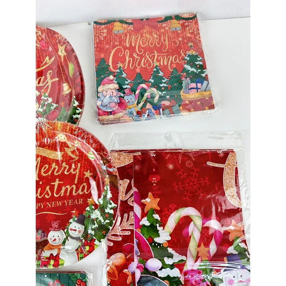 175 Pc Christmas Party Supplies Plates Napkins Merry Christmas Happy New Year